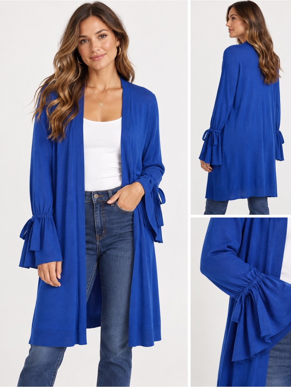 Halogen Royal Blue Open-Front Cardigan with Tie Sleeves LARGE